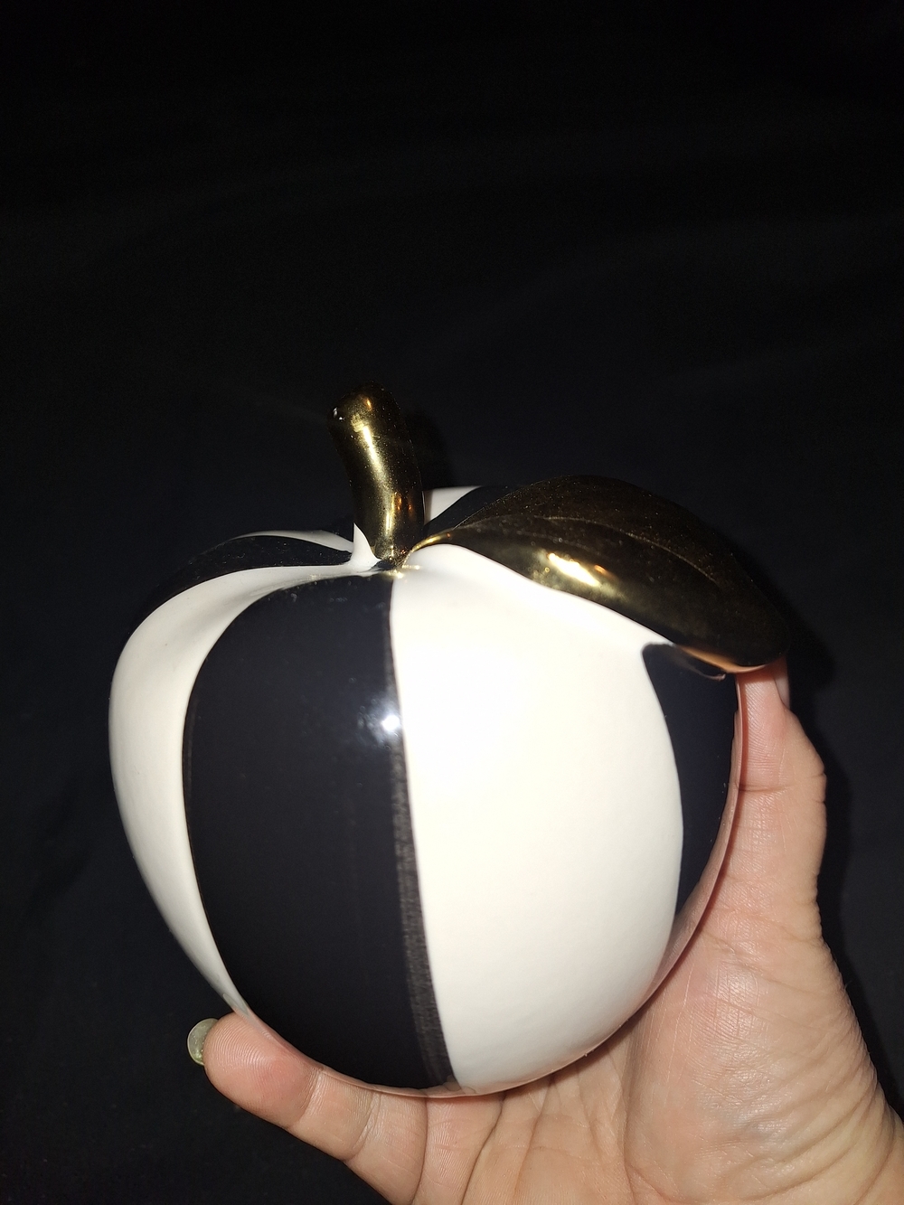 Striped Ceramic Apple Décor with Gold Leaf Accent